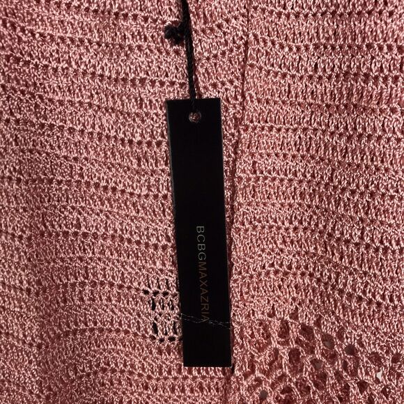 BCBG Max Azria Pink Sweater Crochet Knit Floral Long Sleeve Square Neck Medium - Picture 8 of 10